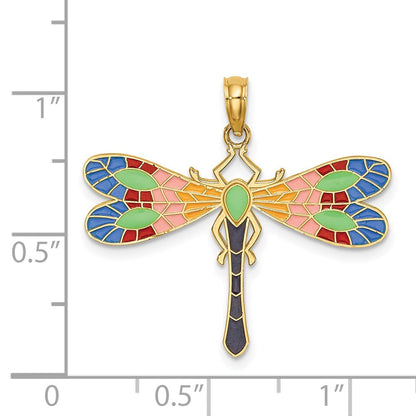 14K Gelbgold Libellen-Charm mit mehrfarbiger Emaille