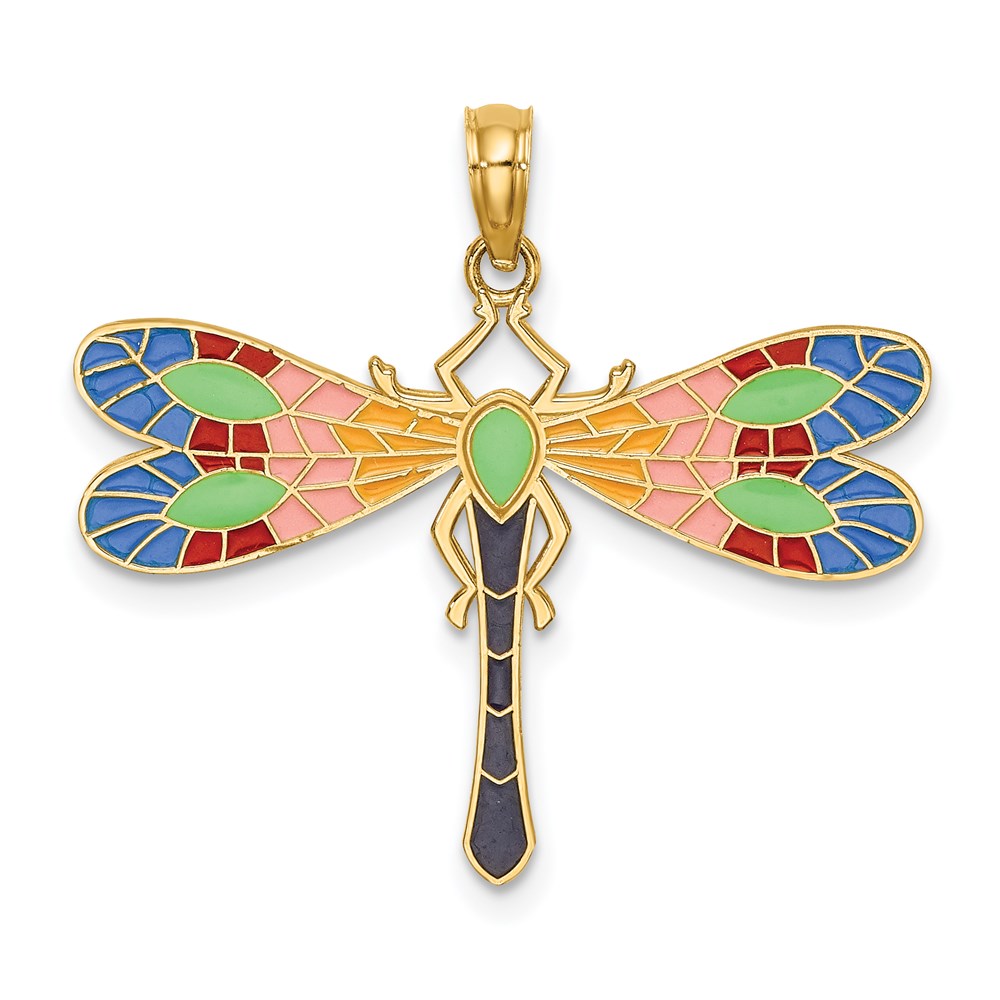 14K Gelbgold Libellen-Charm mit mehrfarbiger Emaille