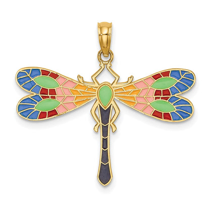 14K Gelbgold Libellen-Charm mit mehrfarbiger Emaille