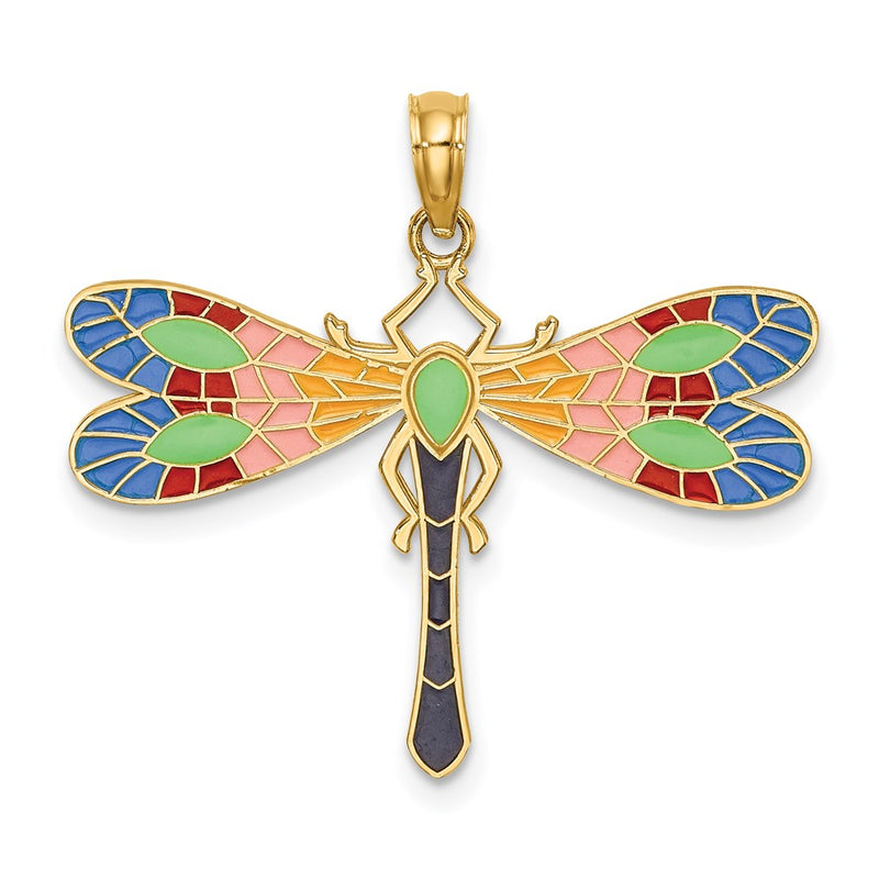 14K Gelbgold Libellen-Charm mit mehrfarbiger Emaille