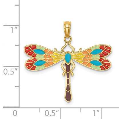 14K Gelbgold Mehrfarbig Emaille Libelle Charm