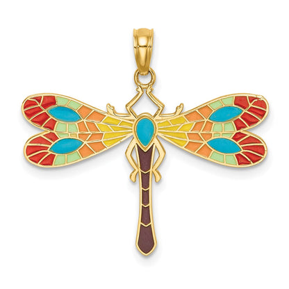 14K Gelbgold Mehrfarbig Emaille Libelle Charm