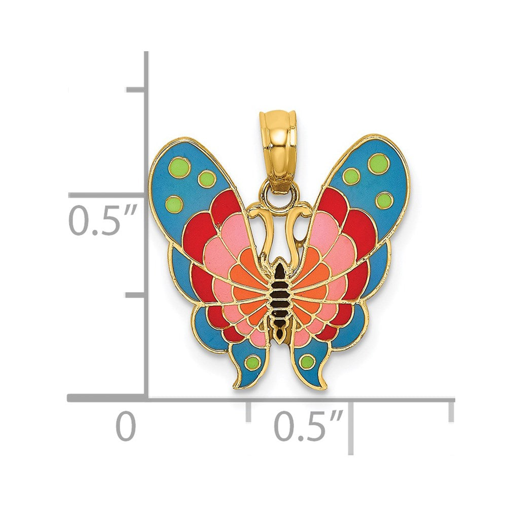 14K Gelbgold mit Mehrfarbig Emaille Schmetterling Charm