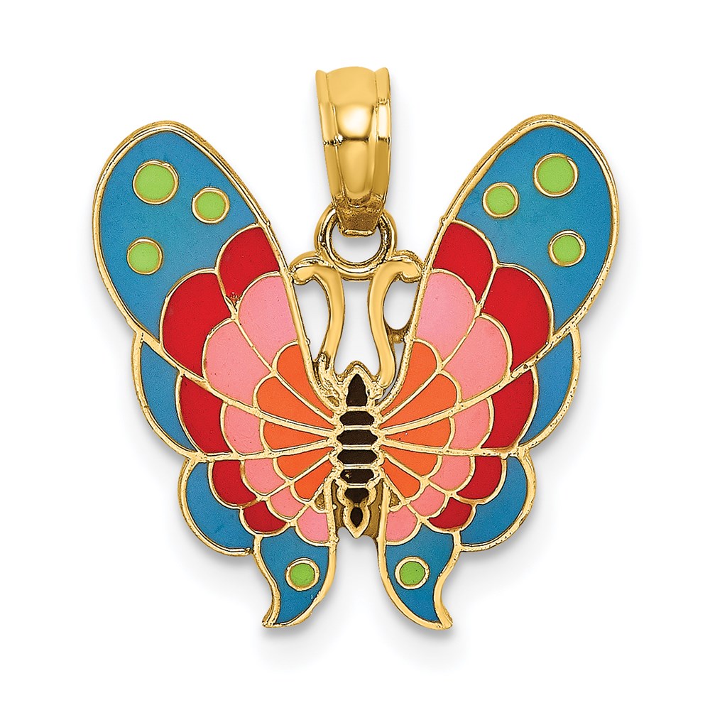 14K Gelbgold mit Mehrfarbig Emaille Schmetterling Charm