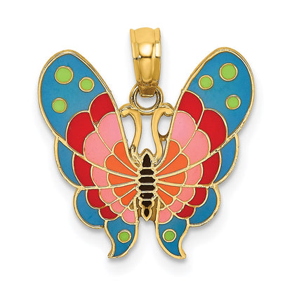 14K Gelbgold mit Mehrfarbig Emaille Schmetterling Charm