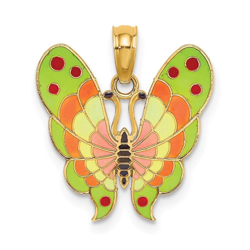 14K Gelbgold-Schmetterlings-Charm mit mehrfarbigem Emaille