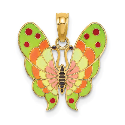 14K Gelbgold-Schmetterlings-Charm mit mehrfarbigem Emaille