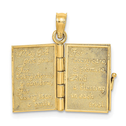 14K Gelbgold 3-D beweglicher emaillierter "AN IRISH PRAYER" Buch-Charm mit Kleeblatt