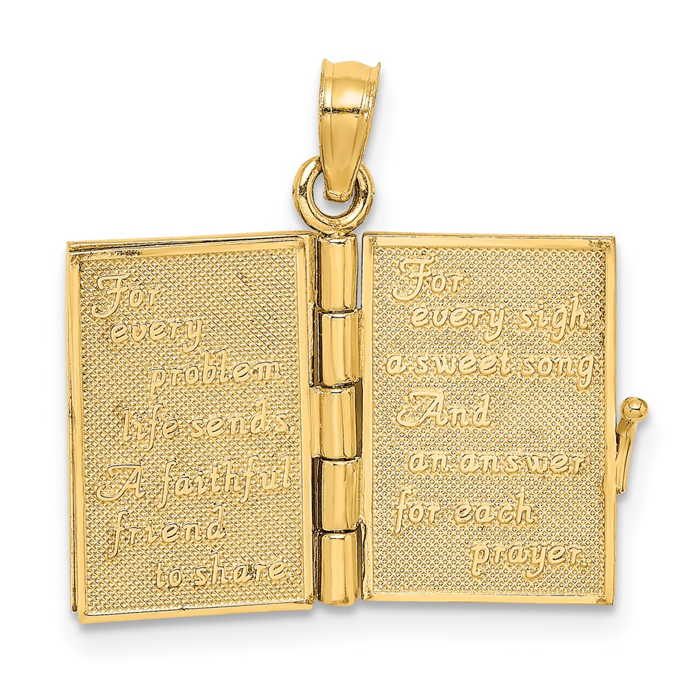 14K Gelbgold 3-D beweglicher emaillierter "AN IRISH PRAYER" Buch-Charm mit Kleeblatt