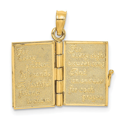 14K Gelbgold 3-D beweglicher emaillierter "AN IRISH PRAYER" Buch-Charm mit Kleeblatt