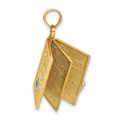 14K Gelbgold 3-D beweglicher emaillierter "AN IRISH PRAYER" Buch-Charm mit Kleeblatt