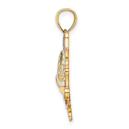 14K Gelbgold Emaille-Anhänger „Weihnachtsglocken und Stechpalme