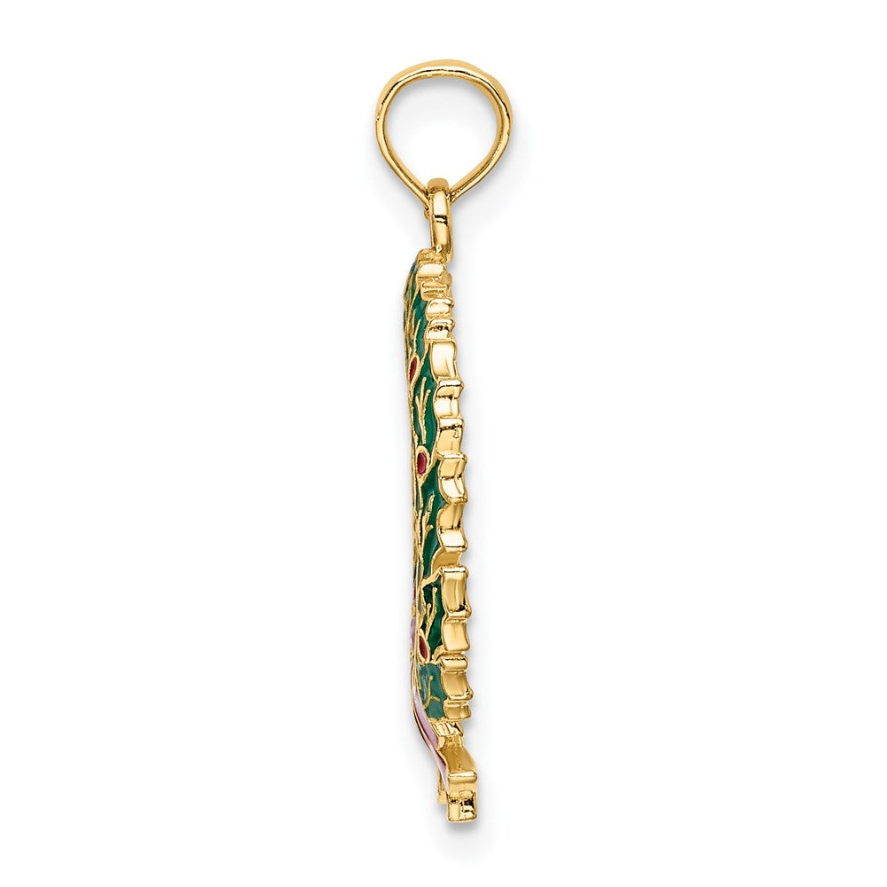 14K Gelbgold Emaille Weihnachtskranz-Charm