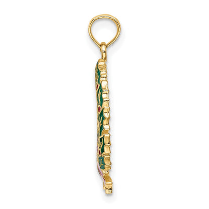 14K Gelbgold Emaille Weihnachtskranz-Charm
