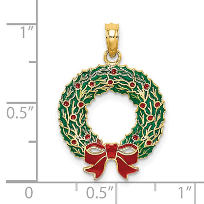 14K Gelbgold Emaille Weihnachtskranz-Charm