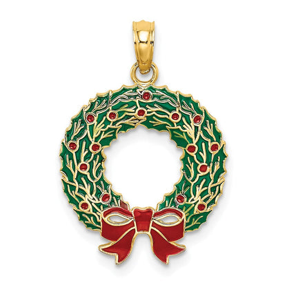 14K Gelbgold Emaille Weihnachtskranz-Charm
