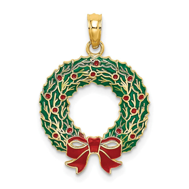 14K Gelbgold Emaille Weihnachtskranz-Charm