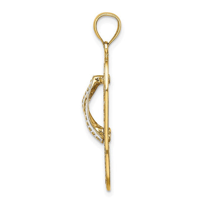 14K Gelbgold Flip-Flop-Charm mit mehreren Herzen und weißem Emaille