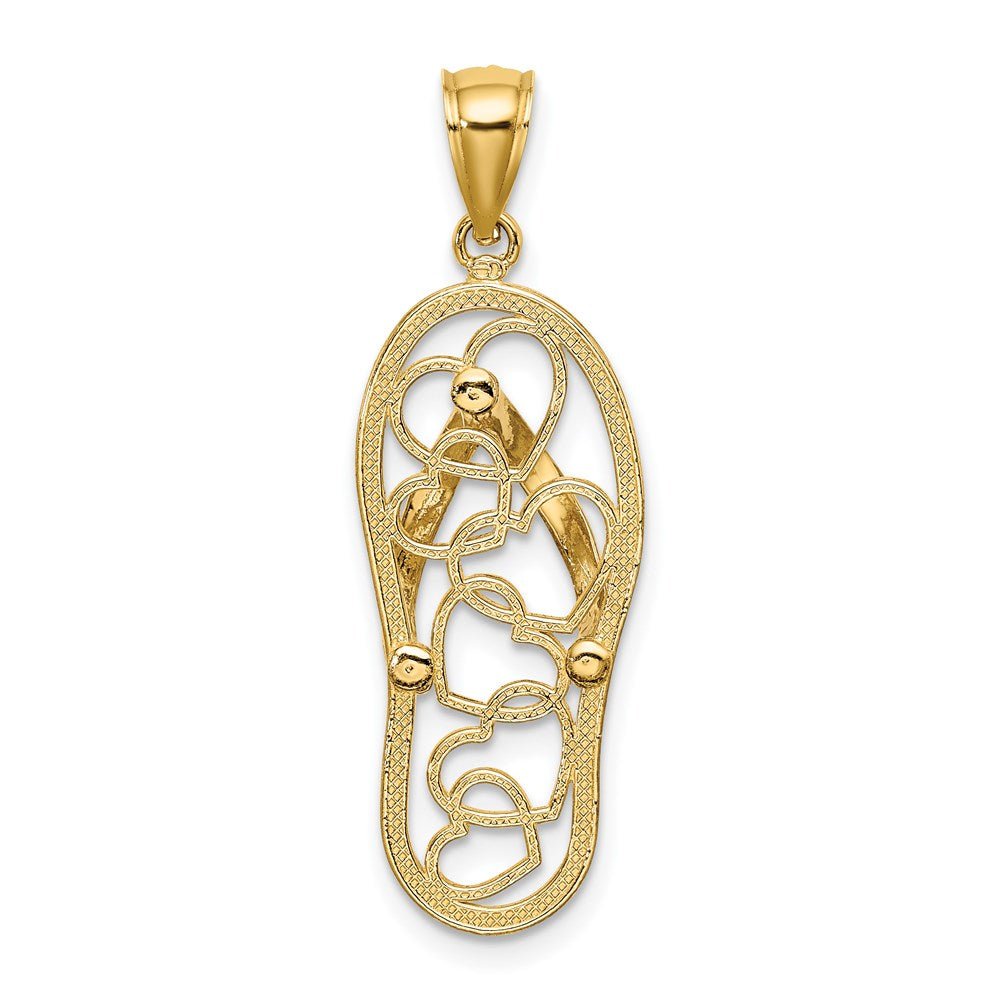 14K Gelbgold Flip-Flop-Charm mit mehreren Herzen und weißem Emaille