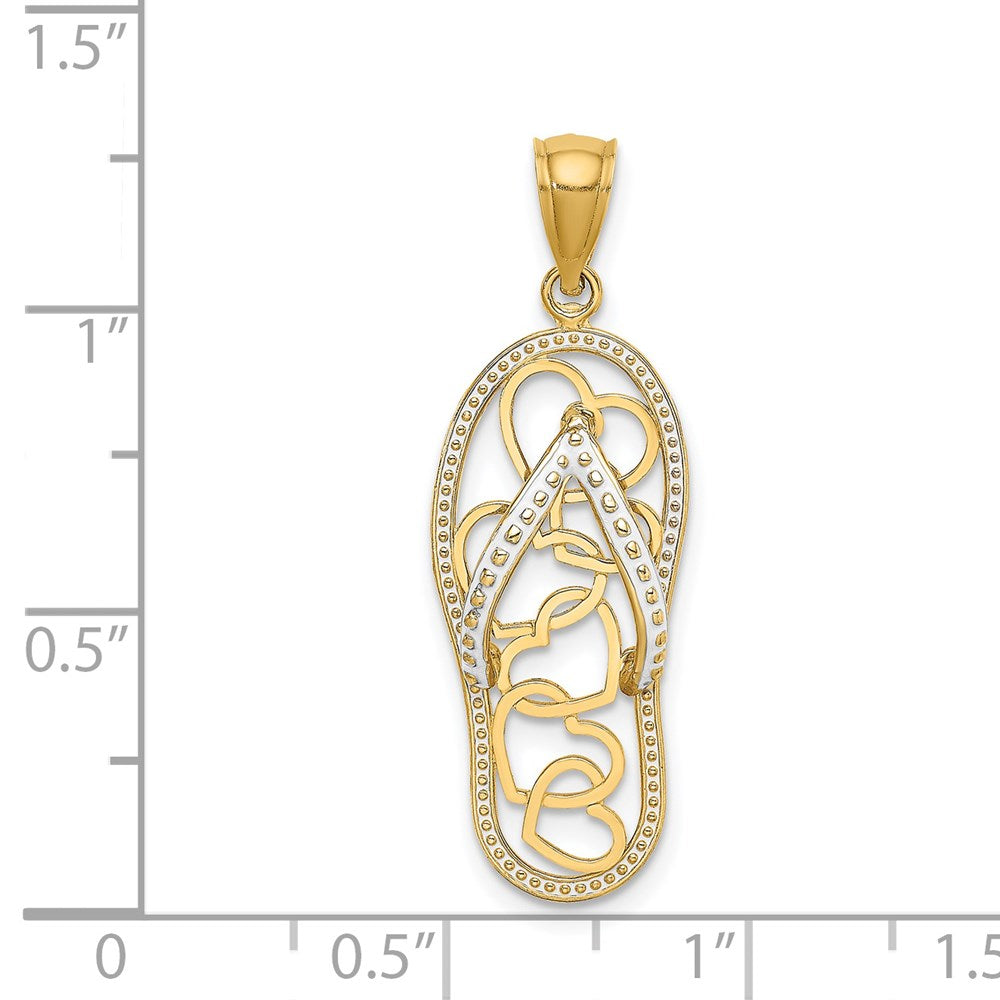 14K Gelbgold Flip-Flop-Charm mit mehreren Herzen und weißem Emaille