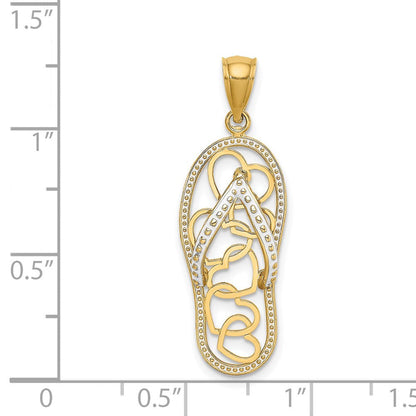 14K Gelbgold Flip-Flop-Charm mit mehreren Herzen und weißem Emaille