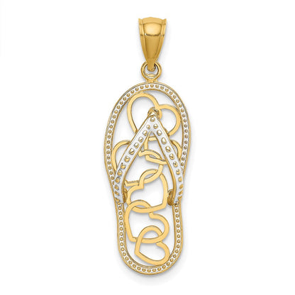 14K Gelbgold Flip-Flop-Charm mit mehreren Herzen und weißem Emaille