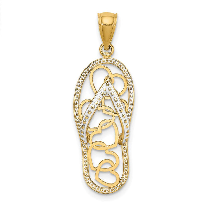 14K Gelbgold Flip-Flop-Charm mit mehreren Herzen und weißem Emaille