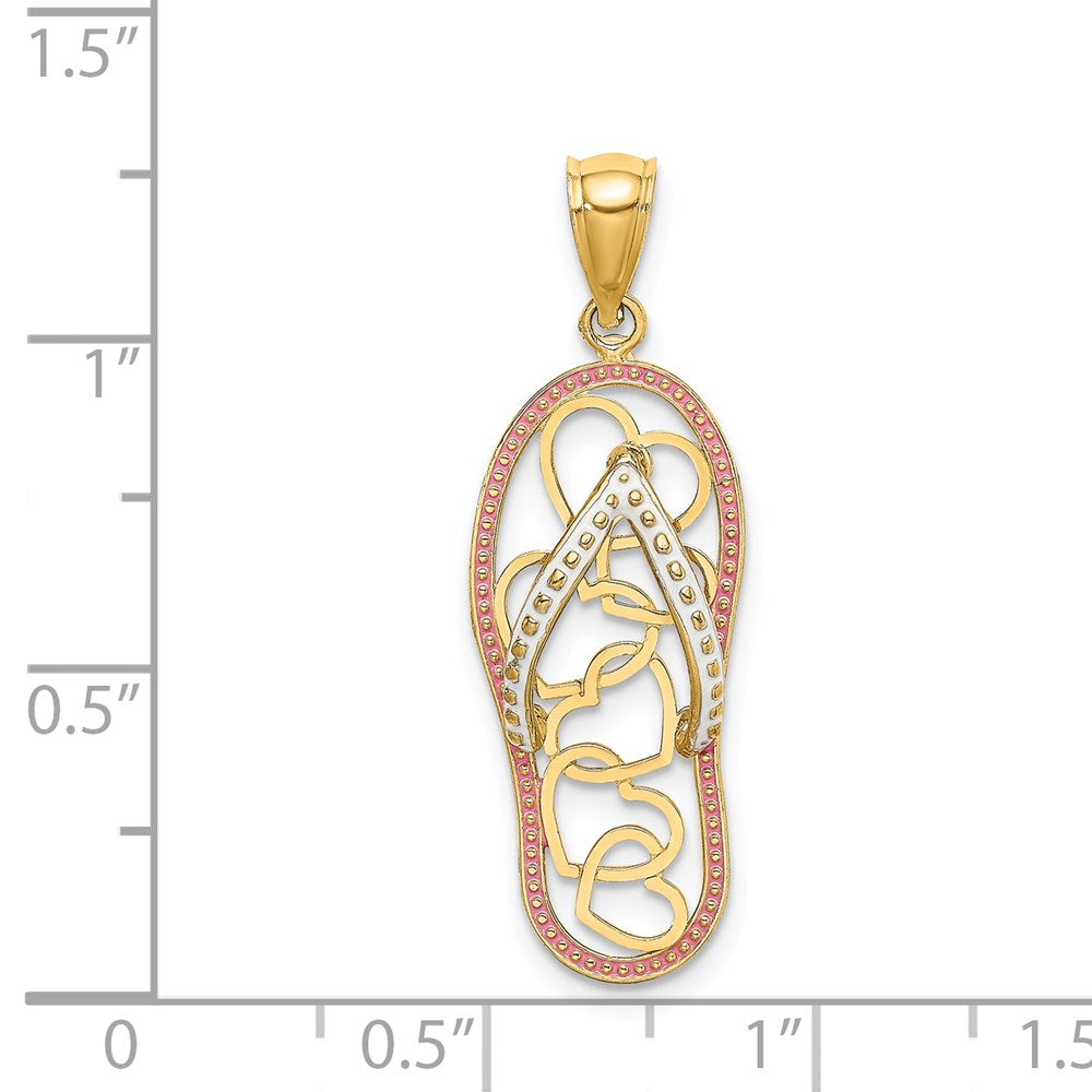 14K Gelbgold Multi-Herz-Flip-Flop-Charm mit rosa und weißer Emaille