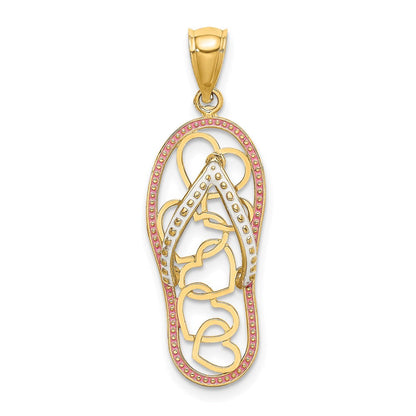 14K Gelbgold Multi-Herz-Flip-Flop-Charm mit rosa und weißer Emaille