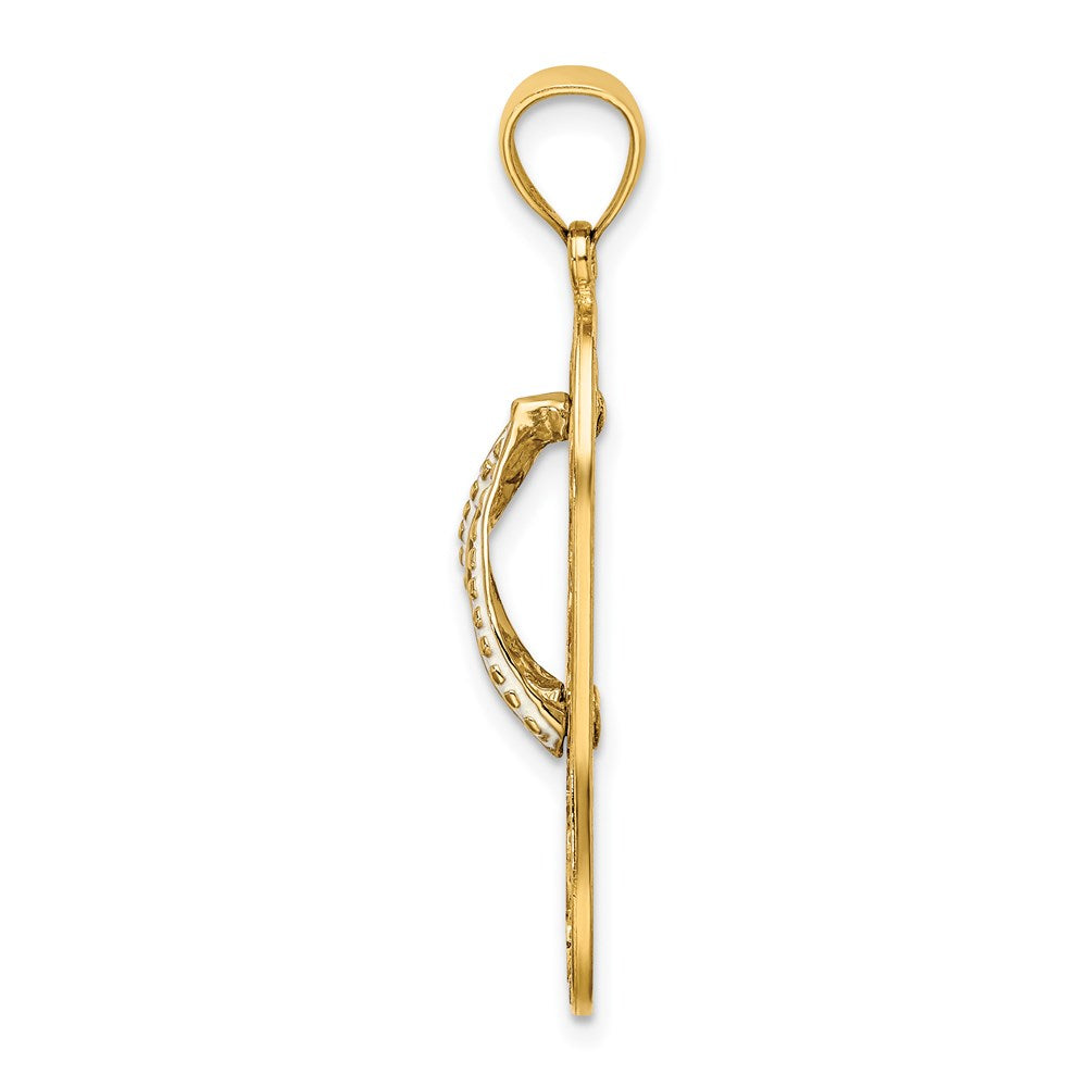 14K Gelbgold Multi-Herz-Liebes-Flip-Flop-Charm mit rosa und weißer Emaille