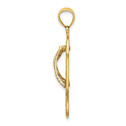 14K Gelbgold Multi-Herz-Liebes-Flip-Flop-Charm mit rosa und weißer Emaille