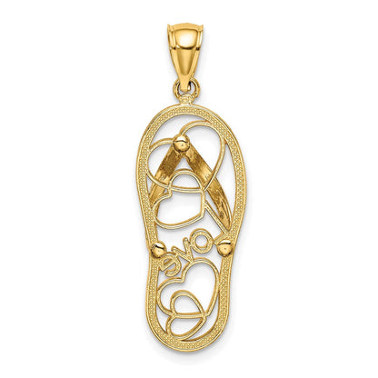 14K Gelbgold Multi-Herz-Liebes-Flip-Flop-Charm mit rosa und weißer Emaille