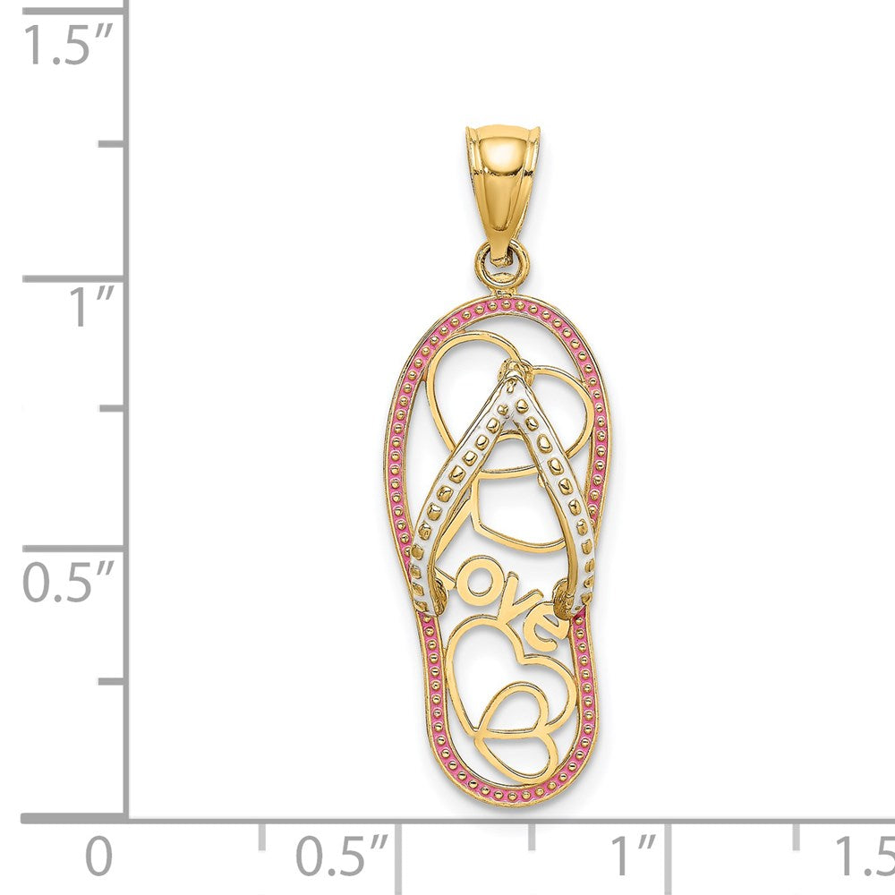 14K Gelbgold Multi-Herz-Liebes-Flip-Flop-Charm mit rosa und weißer Emaille