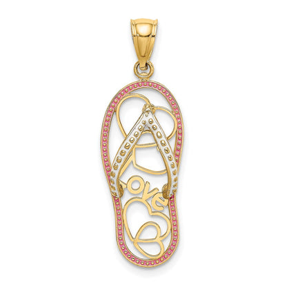 14K Gelbgold Multi-Herz-Liebes-Flip-Flop-Charm mit rosa und weißer Emaille