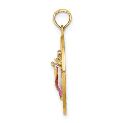14k Gelbgold SARASOTA Kreis-Charm mit Email-Muschel