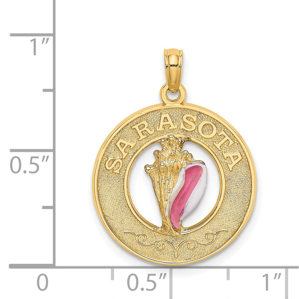 14k Gelbgold SARASOTA Kreis-Charm mit Email-Muschel