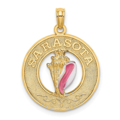 14k Gelbgold SARASOTA Kreis-Charm mit Email-Muschel