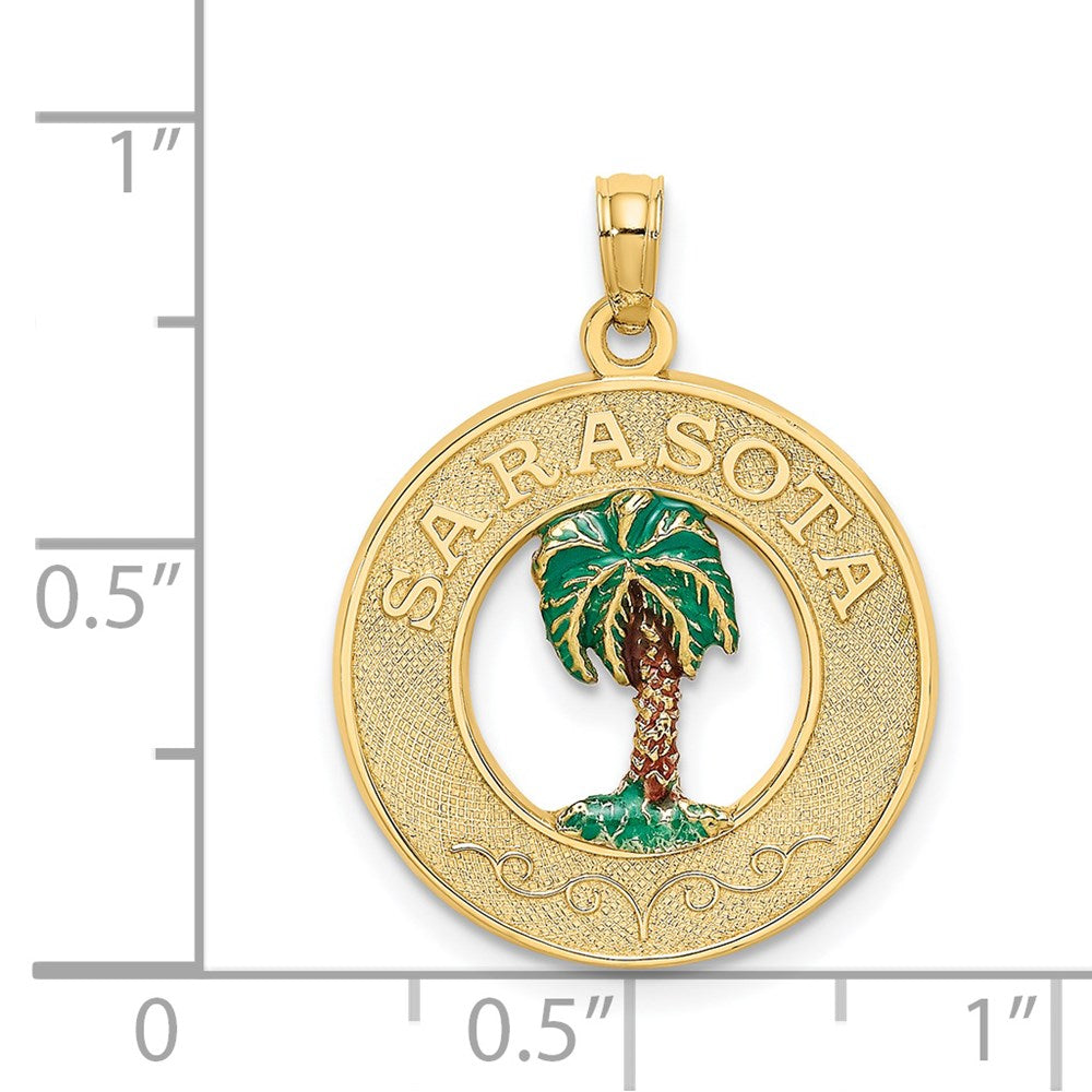 14K Gelbgold SARASOTA Kreis-Charm mit Emaille-Palme