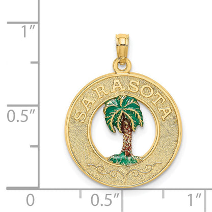 14K Gelbgold SARASOTA Kreis-Charm mit Emaille-Palme
