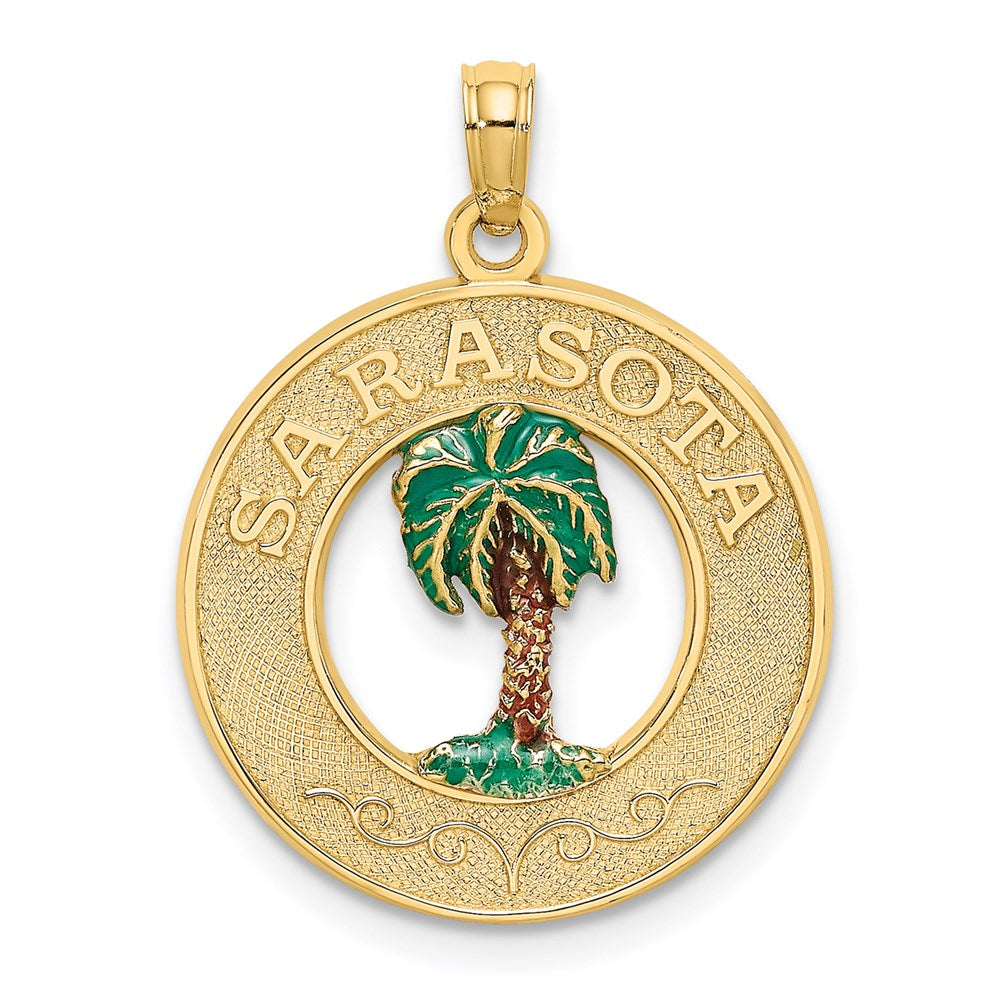 14K Gelbgold SARASOTA Kreis-Charm mit Emaille-Palme