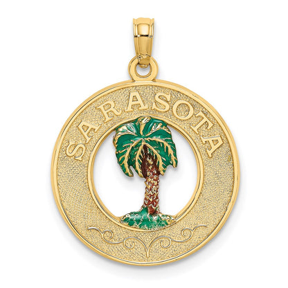 14K Gelbgold SARASOTA Kreis-Charm mit Emaille-Palme