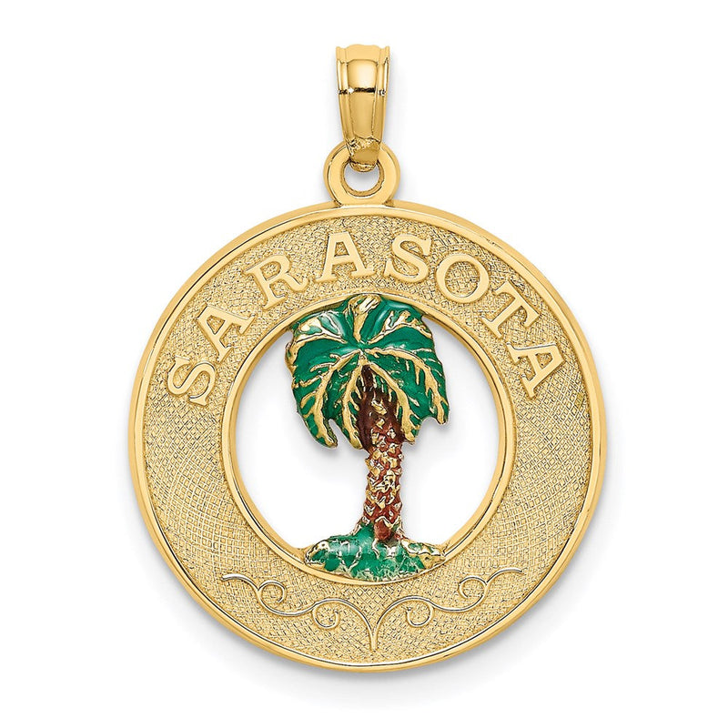 14K Gelbgold SARASOTA Kreis-Charm mit Emaille-Palme