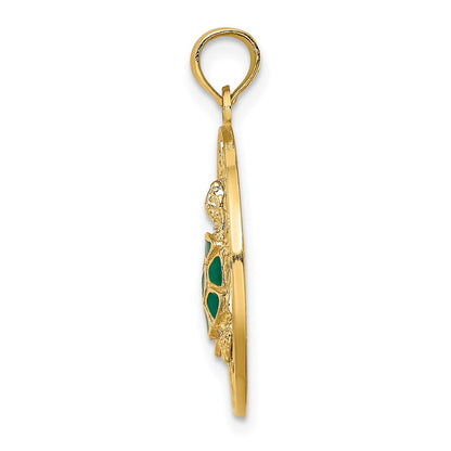 14K Gelbgold Charm mit Emaille-Schildkröte "SARASOTA" im Kreis-Design