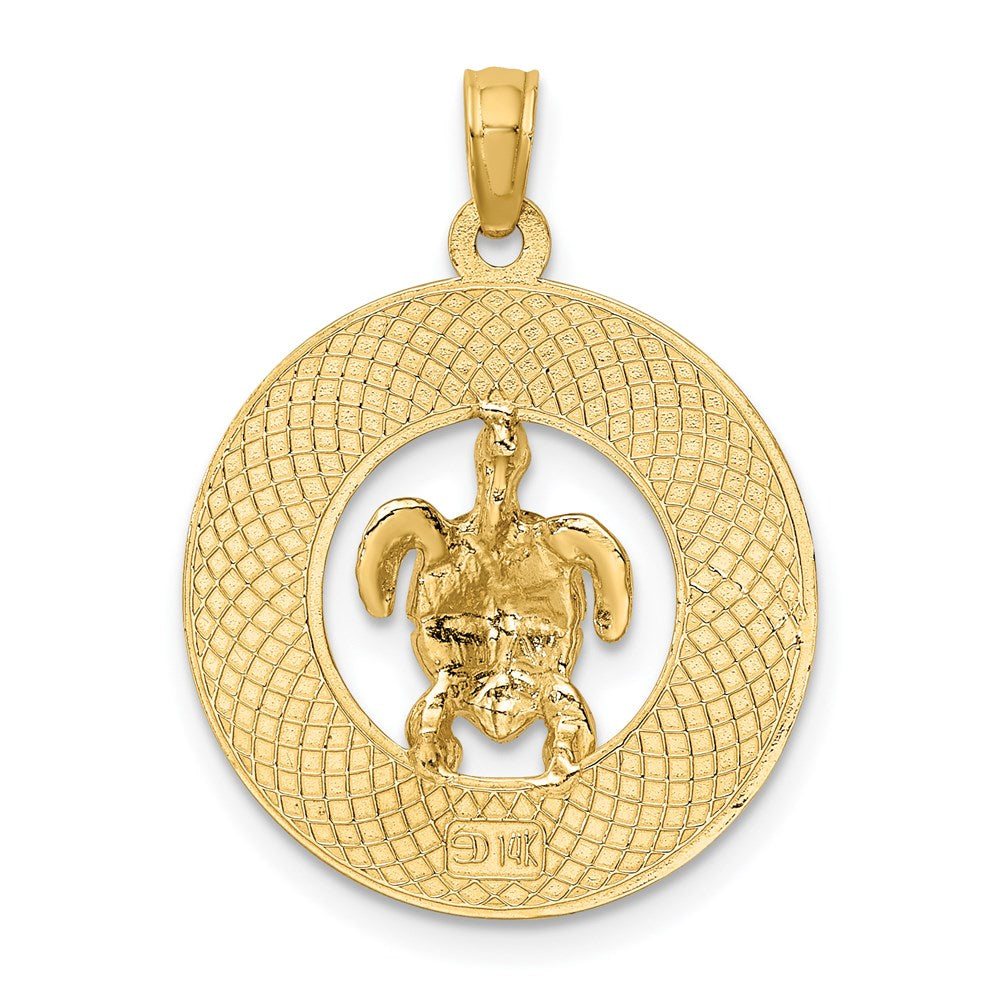 14K Gelbgold Charm mit Emaille-Schildkröte "SARASOTA" im Kreis-Design
