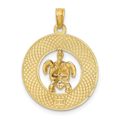 14K Gelbgold Charm mit Emaille-Schildkröte "SARASOTA" im Kreis-Design