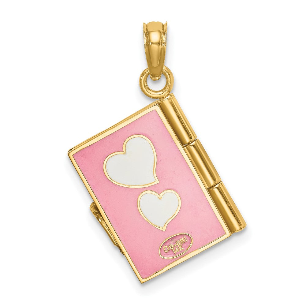 14K Gelbgold Charm mit rosa Emaille "MEINE LIEBSTE TOCHTER" Buch, 3D
