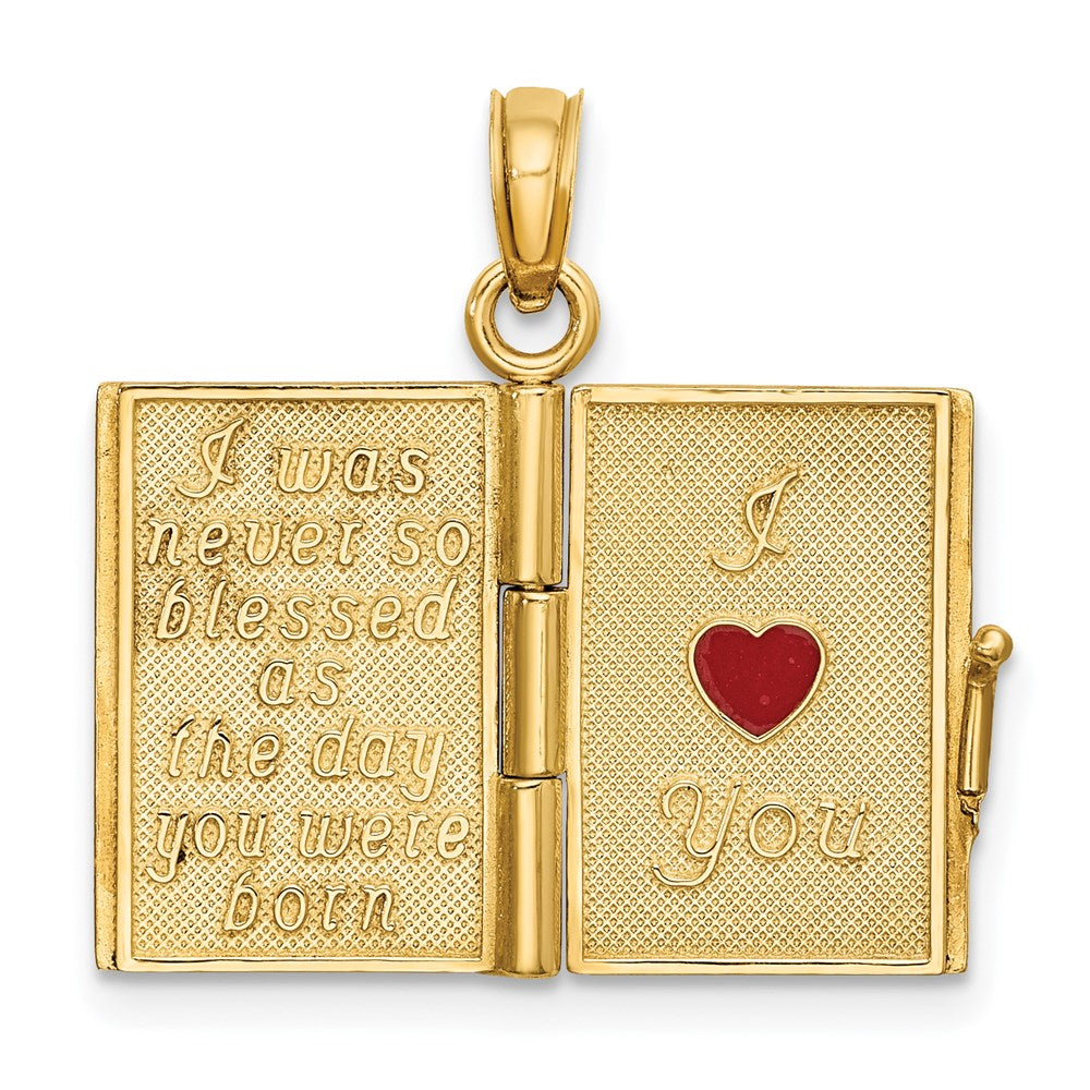 14K Gelbgold Charm mit rosa Emaille "MEINE LIEBSTE TOCHTER" Buch, 3D