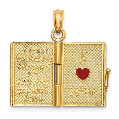 14K Gelbgold Charm mit rosa Emaille "MEINE LIEBSTE TOCHTER" Buch, 3D