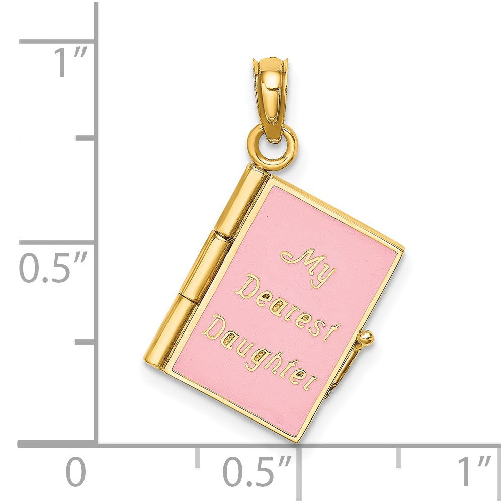 14K Gelbgold Charm mit rosa Emaille "MEINE LIEBSTE TOCHTER" Buch, 3D