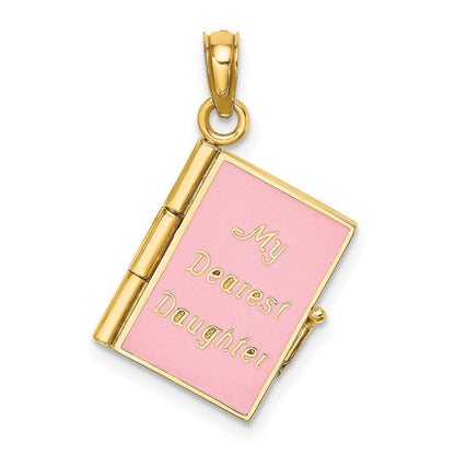 14K Gelbgold Charm mit rosa Emaille "MEINE LIEBSTE TOCHTER" Buch, 3D